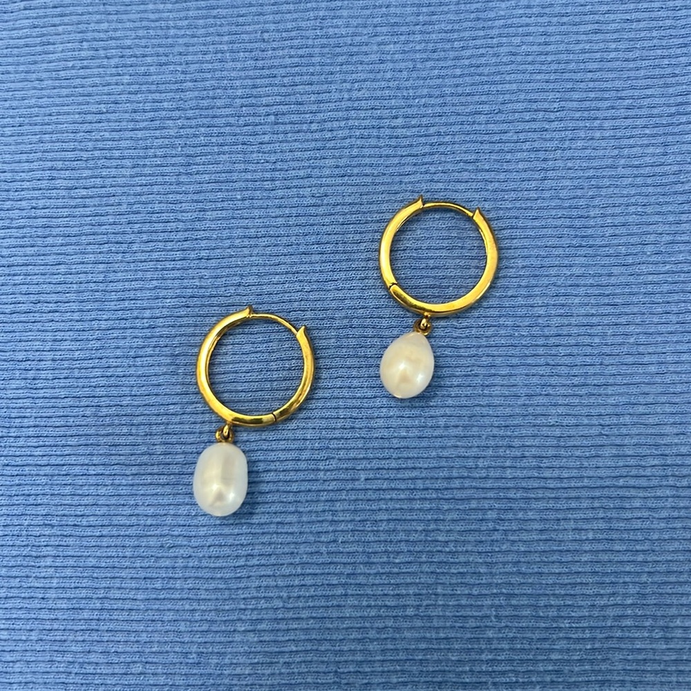 J Crew Pearl Huggie Earrings